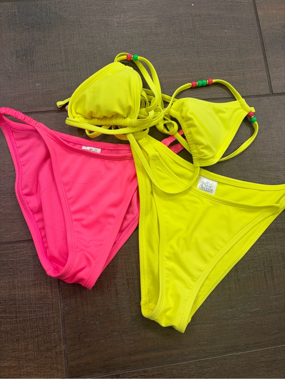 Wild Fable Neon Yellow Bikini and Hot Pink Bead Details